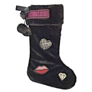 VICTORIA'S SECRET BLACK PLUSH DIAMOND LIPSTICK HEART LOVE XMAS STOCKING NEW